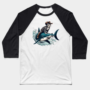 Meowdy Texas Cowboy Rodeo Cat Ride On Shark Baseball T-Shirt